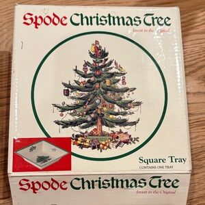 Spode Festive Green and Red Christmas Tree Square Bowl Tray